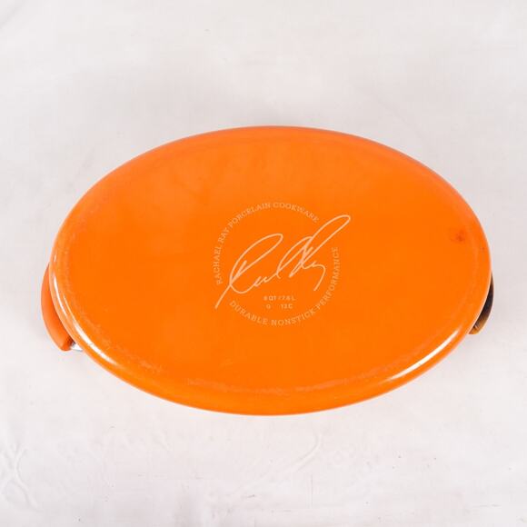 Rachel Ray Dutch Oven Nonstick Porcelain Cookware Oval Pasta Pot 8 QT Orange Lid - Picture 9 of 14
